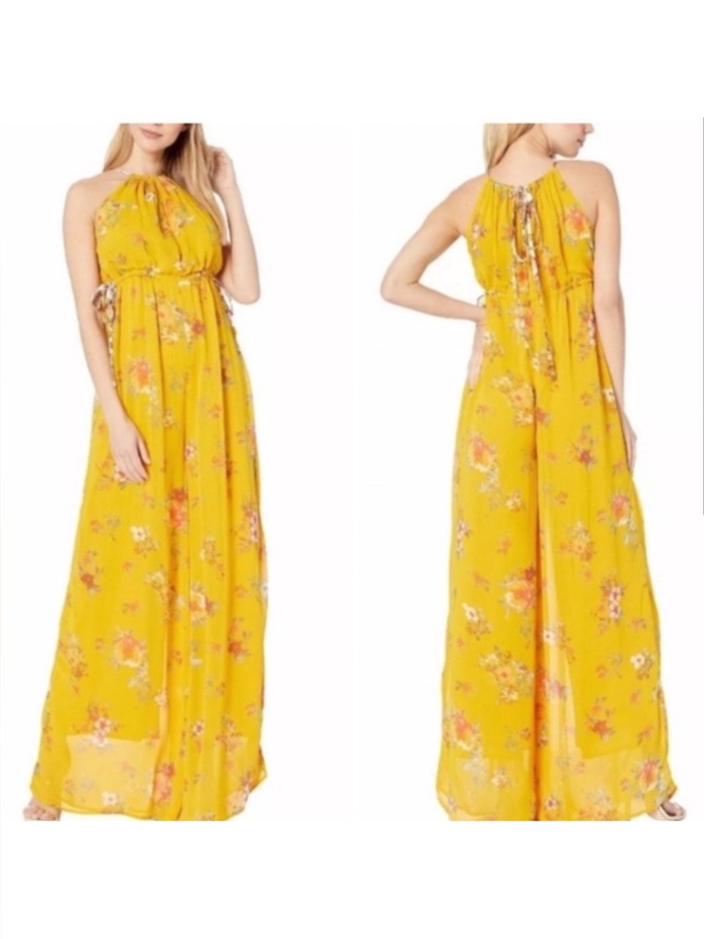 Free People Yellow Floral Jumper. Size Small.